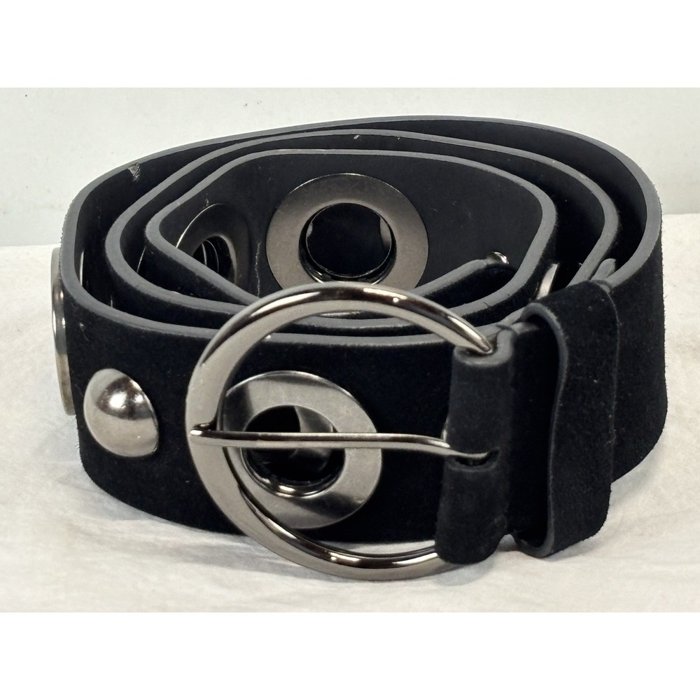 The W By Worth Collection Leather Belt Metal Women's Small Black Chunky Modern